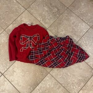 Gymboree Red Plaid Skirt Set with Bow Sweater